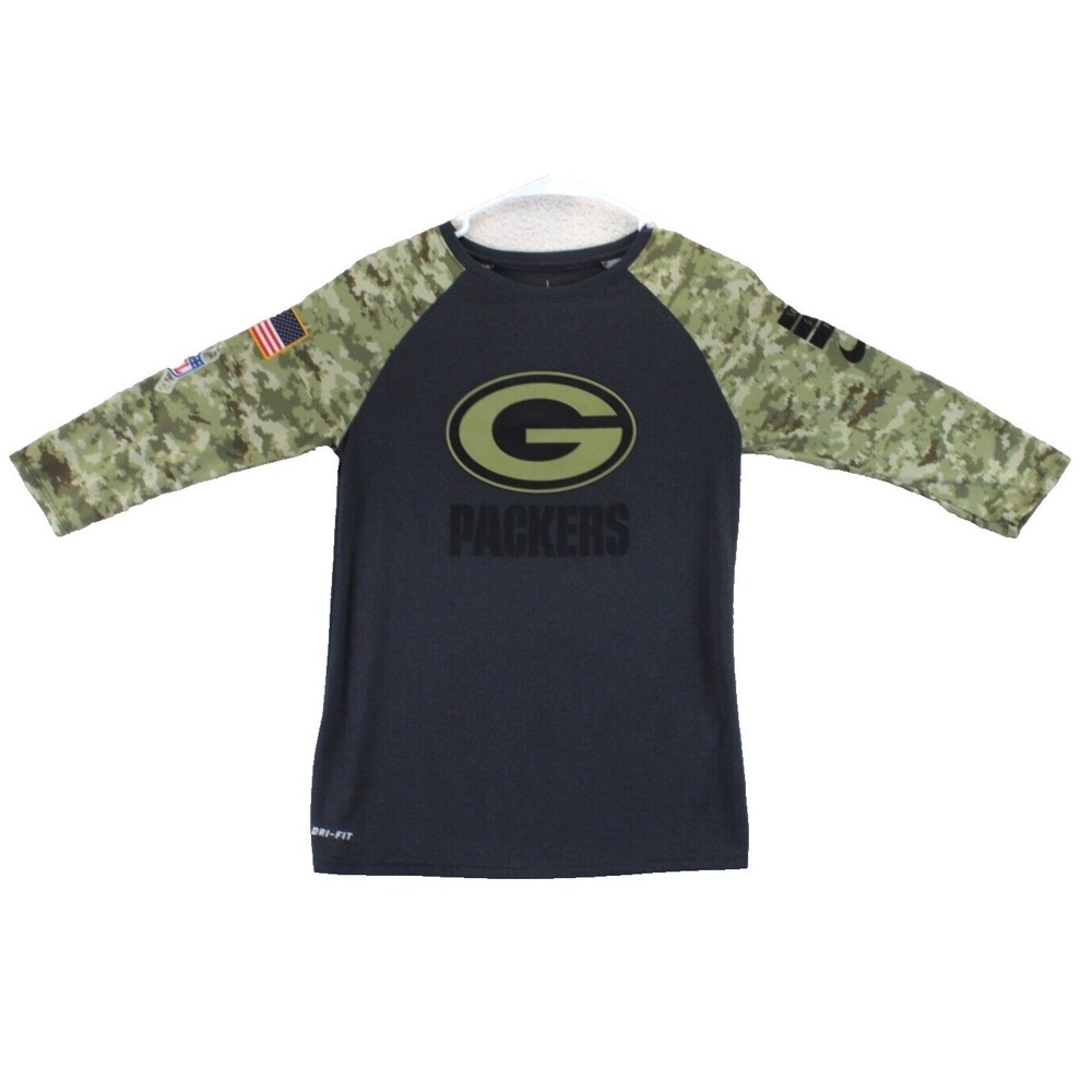 Green Bay Packers Nike Dri Fit Raglan Sleeve Shirt Womens‎ Small Camo NFL